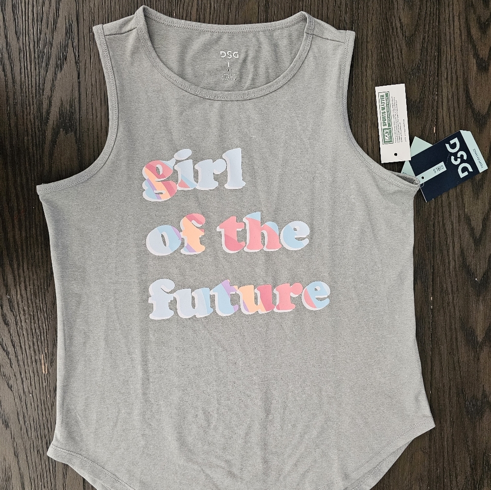 NWT GIRL'S GRAPHIC TANK Heather Grey Future Girl